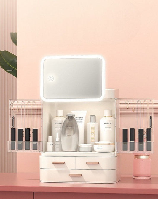 All-in-One-Organizer mit LED-Spiegel für Make-up, Hautpflege und Accessoires